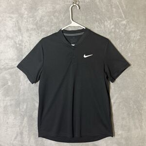 Nike Polo Shirt Mens Medium Black Tennis Court Band Blade Dri Fit Performance